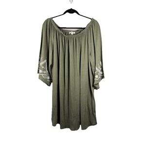 Indigo Rose Plus 2X Olive Green Soft Kimono Sleeve Scoop Tunic Dress Crochet